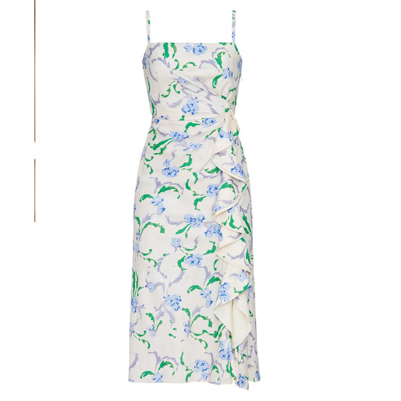 Prabal Gurung x RTR Dress Womens Size 4 Collective Floral Side Ruffle Midi Ivory - Picture 4 of 15